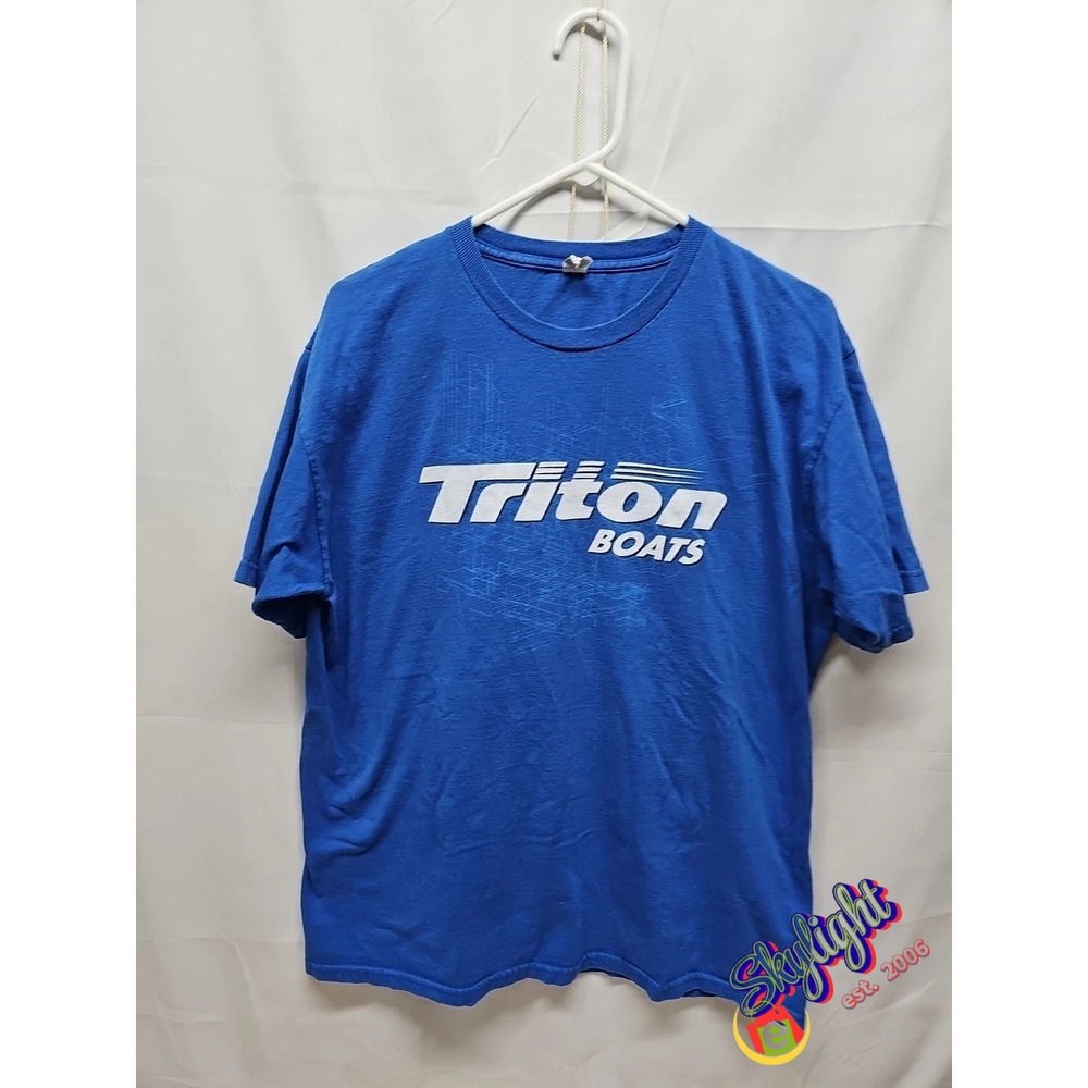 Alstyle Apparel Triton Mens Blue Boats Fishing Outdoors T Shirt Size Reg Large